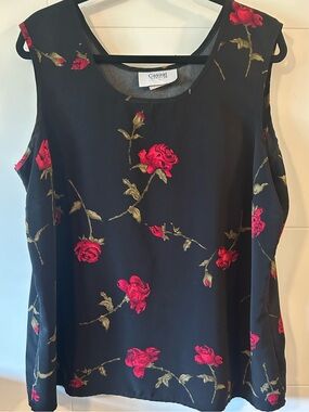 Casual Studio Black Sleeveless Top with Red Rose Print